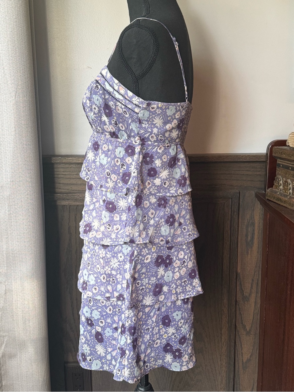 American Eagle Dress 2 Cascade Ruffle Tiered Babydoll Empire Fairy Romantic sz6 - Picture 3 of 7